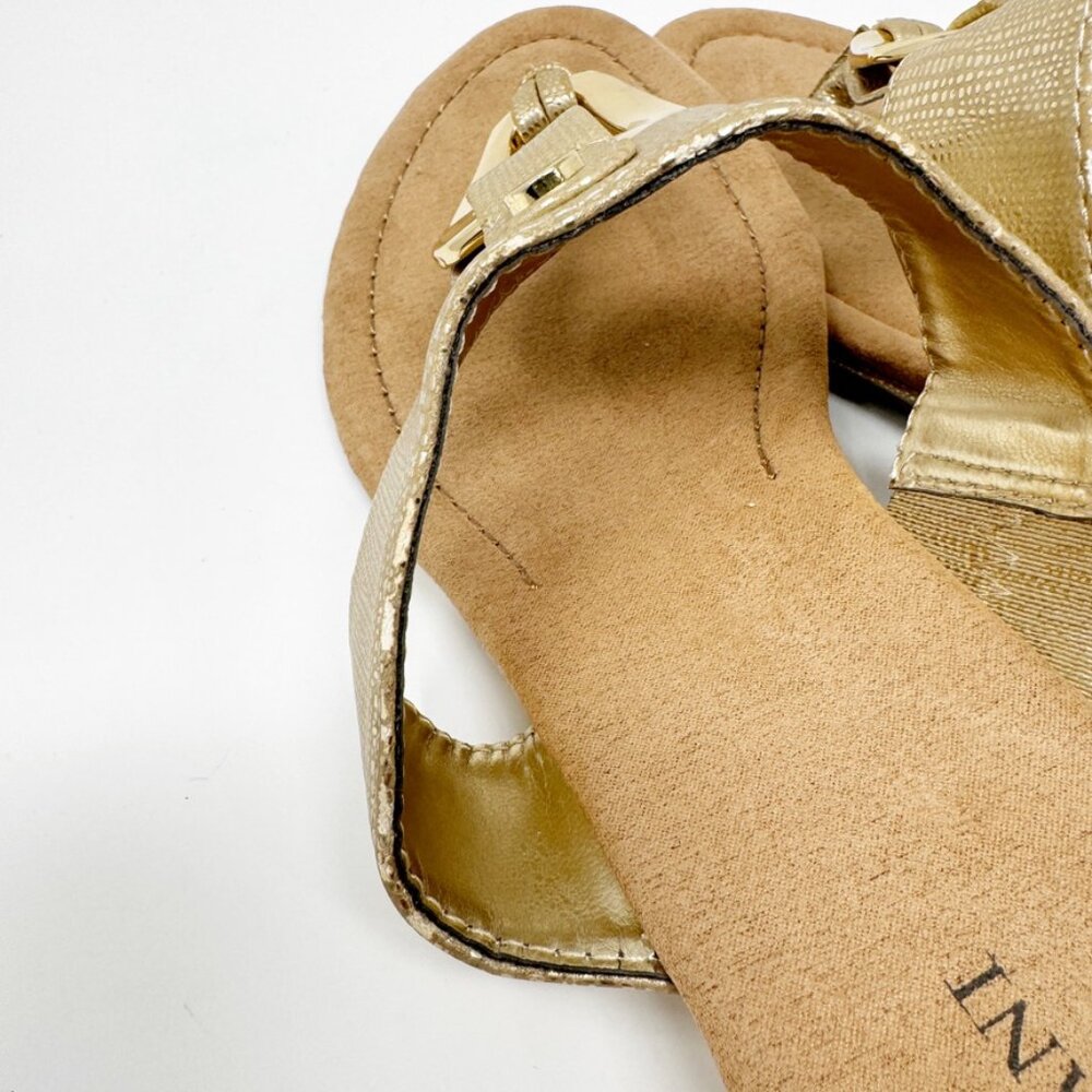 Alfani Womens Tan & Gold Embossed Vegan Leather Slip on Wedge Sandal Size 9.5 - Picture 8 of 11